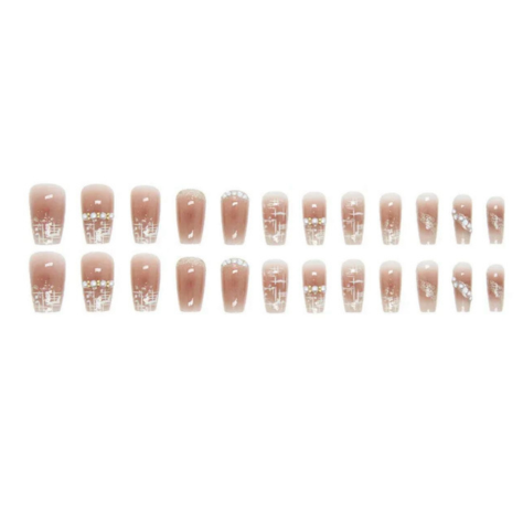 24Pcs | Crystal Pearl Fake Nails | Stylish & Wearable