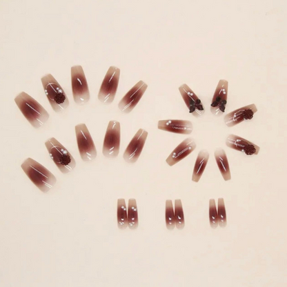 24Pcs Pink Crystal Butterfly Pearl Fake Nails – Long & Wearable