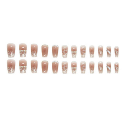 24-Piece Crystal Pearl Fake Nails – Stylish & Wearable