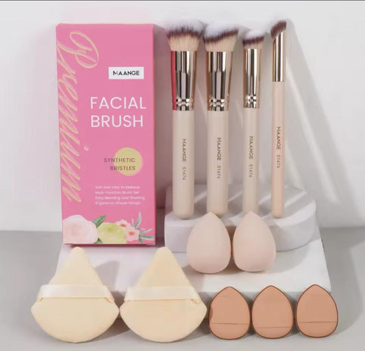 MAANGE 11-Piece Makeup Tool Kit - Brushes, Powder Puffs & Sponges