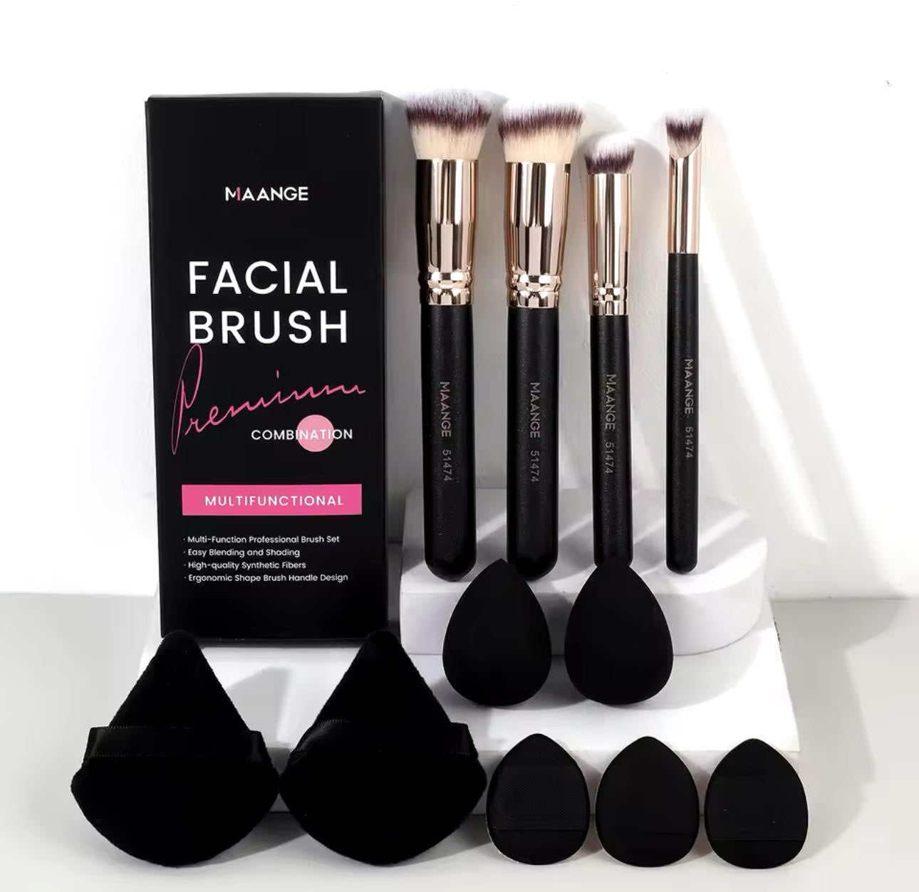 MAANGE 11-Piece Makeup Tool Kit - Brushes, Powder Puffs & Sponges